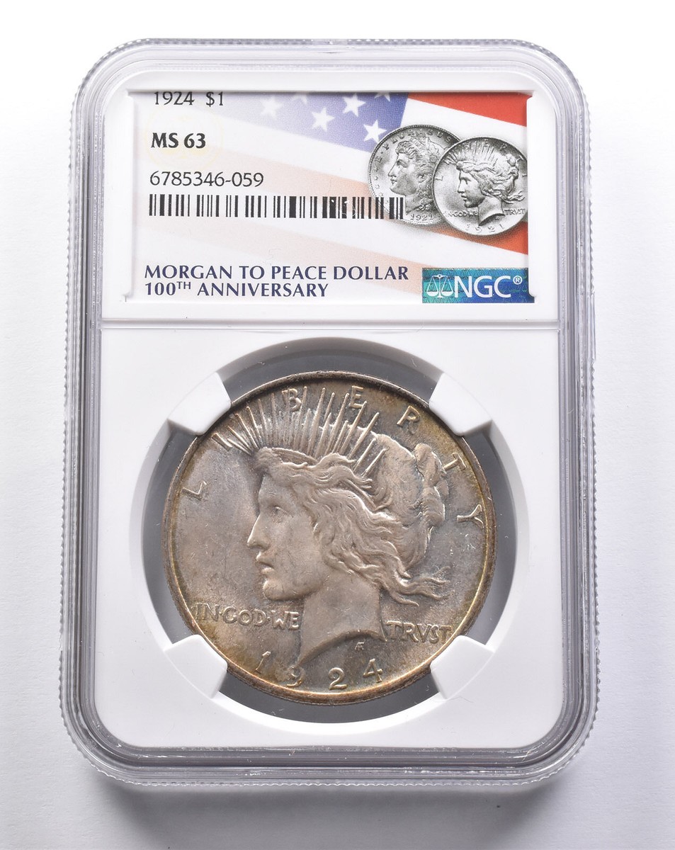 MS63 1924 Peace Silver Dollar 100th Anniversary Dollar NGC *3239