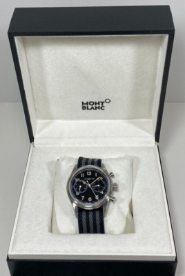 NEW MONTBLANC 1858 STEEL AUTOMATIC CHRONOGRAPH BLACK DIAL #117835 ~ $4,600