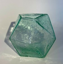 Hand-Blown Glass Vase Clear Aqua Turquoise Geometric Bubbles 5 3/4"