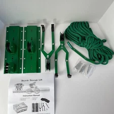Bike Lane Storage Lift Pulley Hoist Ceiling Mount Hooks Garage Shed Hanger Green