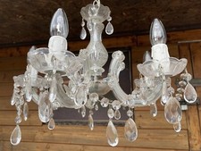Vintage clear glass crystal chrome 4 arm chandelier ceiling light French Chateau