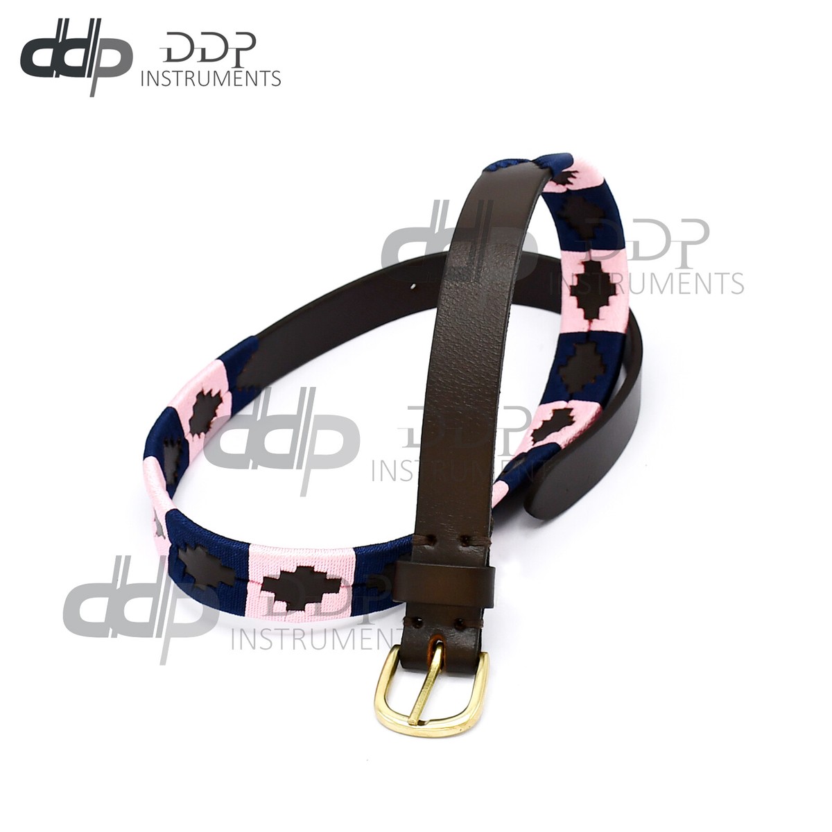 Genuine Leather Polo Belt Navy Blue & Pink Color Hand Woven