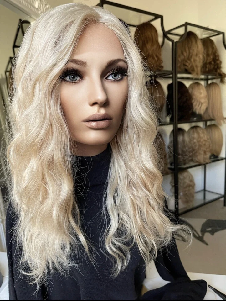 Platinum Blonde Wavy 100% Human Hair 13x4 Lace Front Wig for Women - Image 3 of 4
