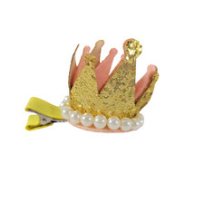 Small Tiara Crown Hair Clip Gold Pearls Princess Hair Accessory
