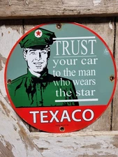 VINTAGE TEXACO PORCELAIN SIGN 1962 OLD FILLING STATION OIL GAS PUMP PLATE MAN 12
