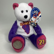 Limited Treasures Illinois State Quarter Coin Bear 9" Plush 2003 IL Purple White