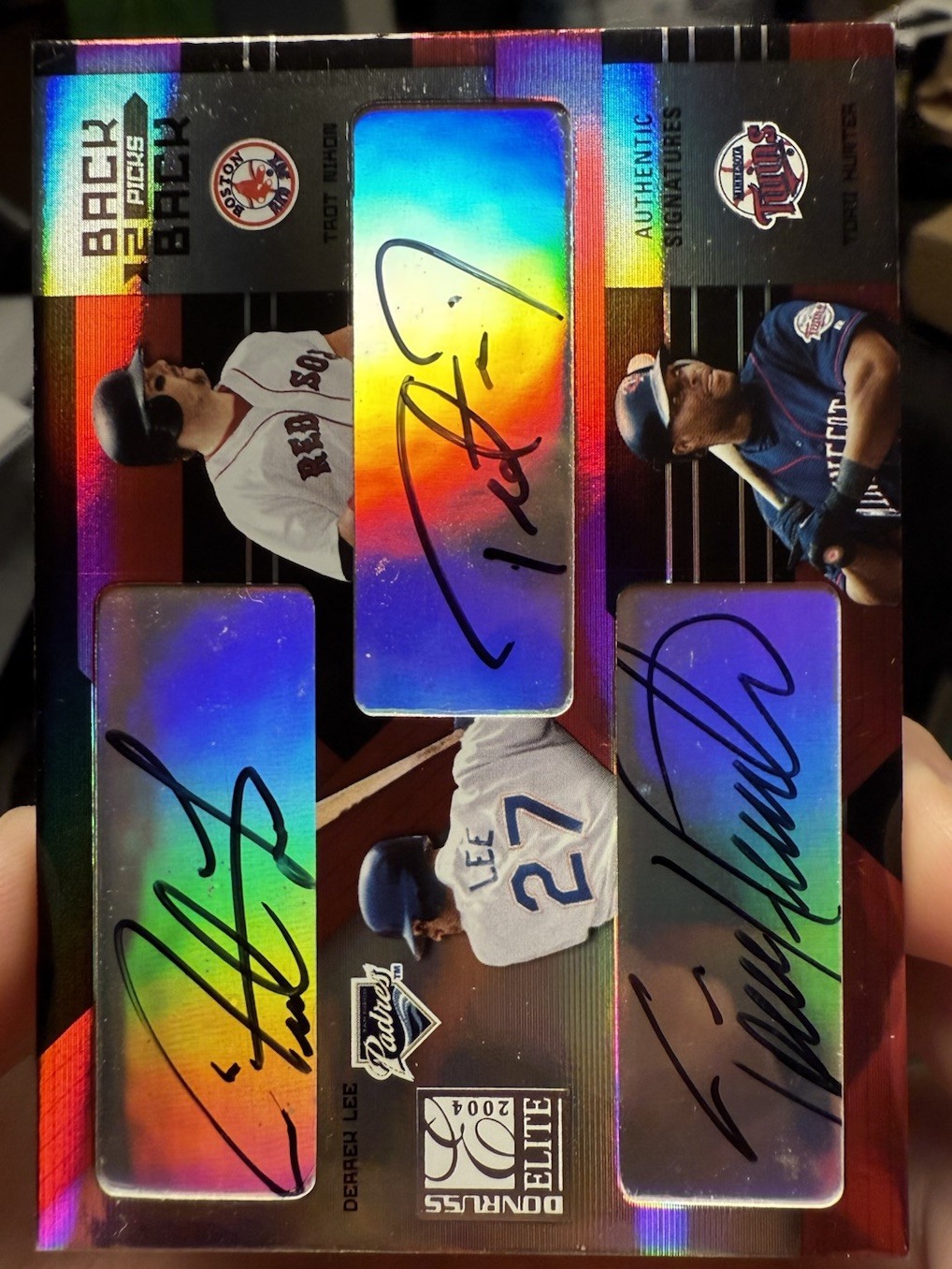 2004 Elite DERREK LEE TORII HUNTER TROT NIXON Triple Auto SP Back to Picks  /50