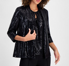 Kasper Women's Mirror-Dot Open-Front Shawl-Collar Jacket MSRP 99 Size 14P