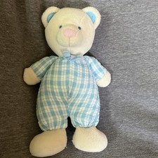 Russ Berrie Plush White Bear Blue Seersucker Baby Rattle Lovey Stuffed Animal 9  