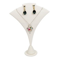 White Necklace  Earring Jewelry Holder Large Chain Display Faux Leather Stand