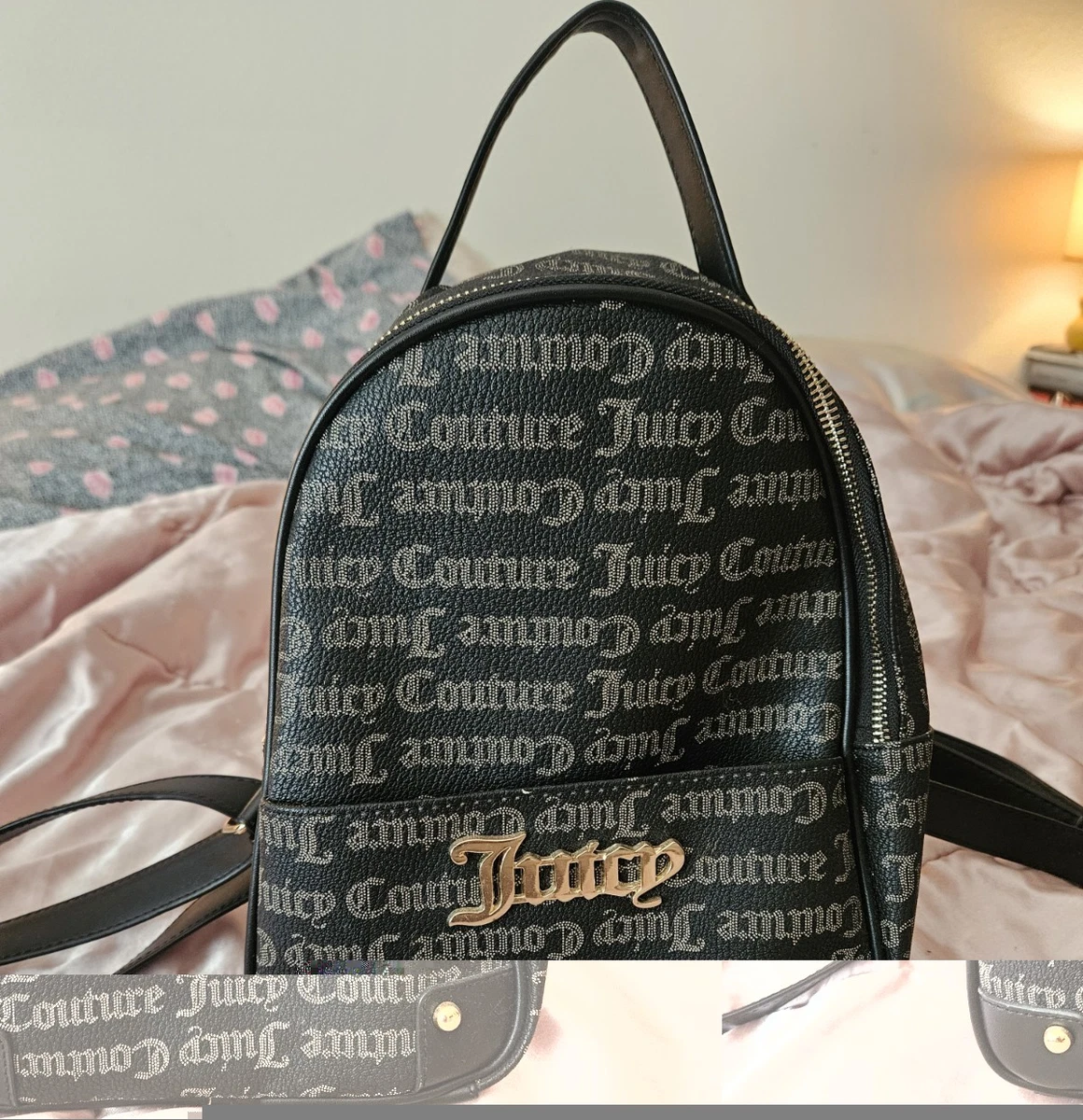 Juicy Couture Black Backpack with Gold Chain Accent Juicy Couture Quilted Black Juicy Puff Backpack Fancy Chain  main image 2