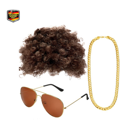 Afro Hippie Kostüm Set 50 60 70 Jahre Party Retro Rock