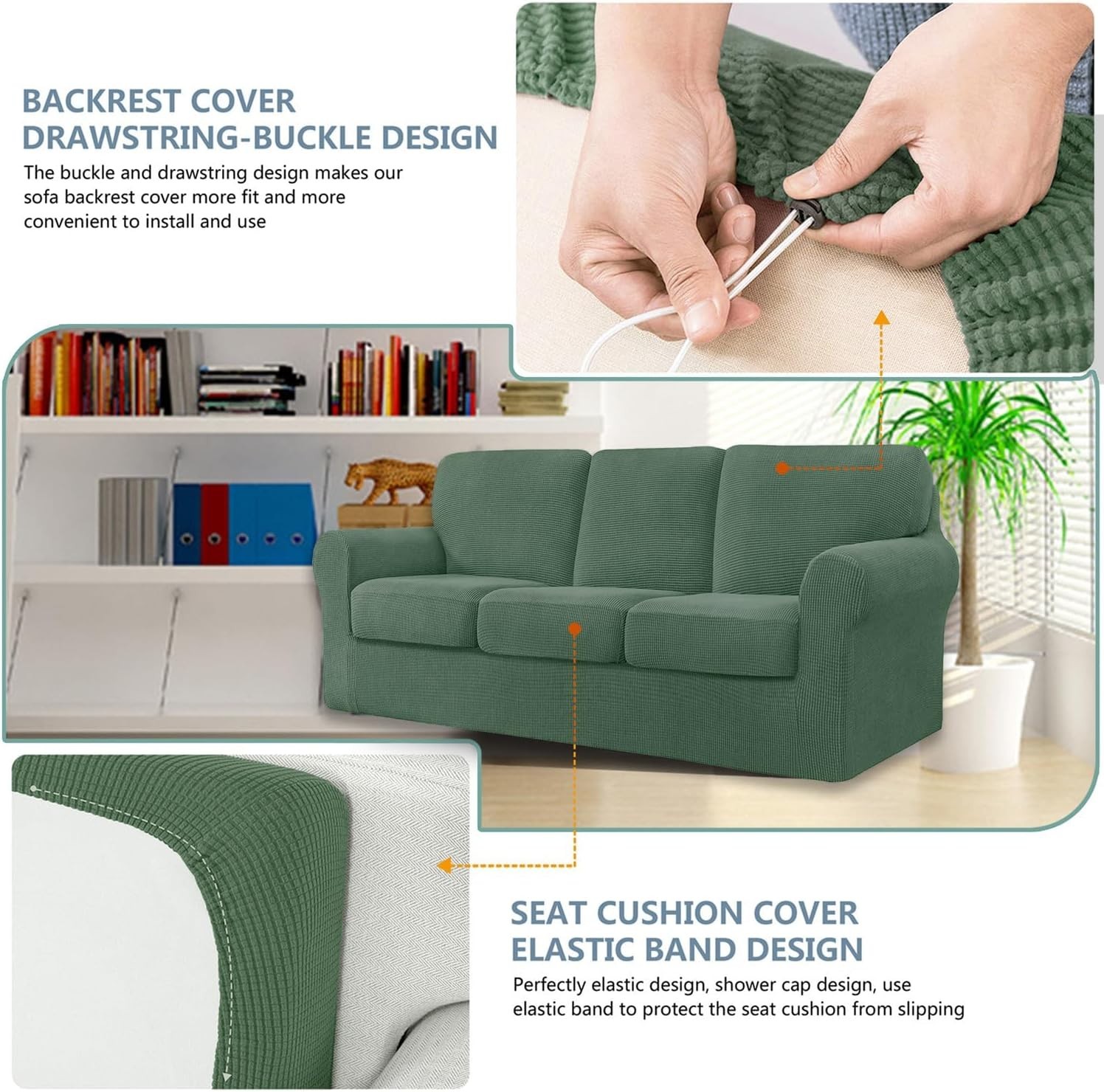 7 Piece Stretch Sofa Covers for 1Base Cover 3 Cushion Couch Cover and 3 Backr...