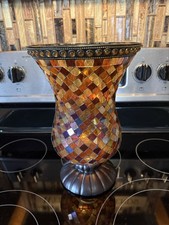 Party Lite  Mosaic Global Fusion Glass Vase/Candle Holder 12”
