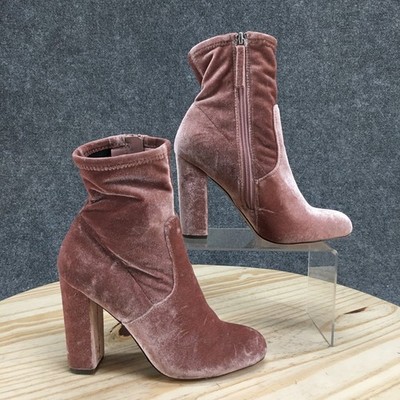Mossimo Boots Womens 6 Ankle Bootie Velvet Pink Round Toe Casual Block Heels
