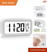 Digital Alarm Clock Battery Operated/Night Light/Indoor Temperature, Small Digit