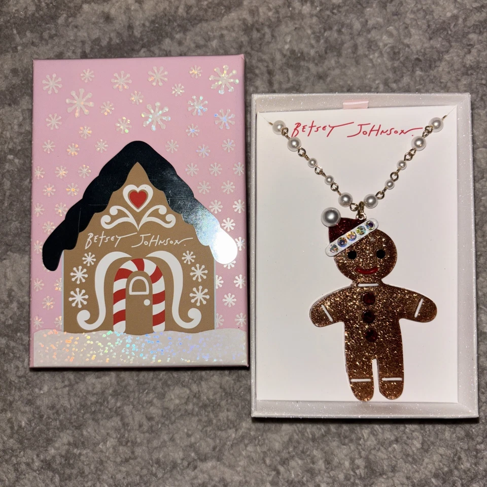 Collar Betsey Johnson Pan de Jengibre Hombre Brillo Vacaciones Colgante Estrás Foto 2 de 3