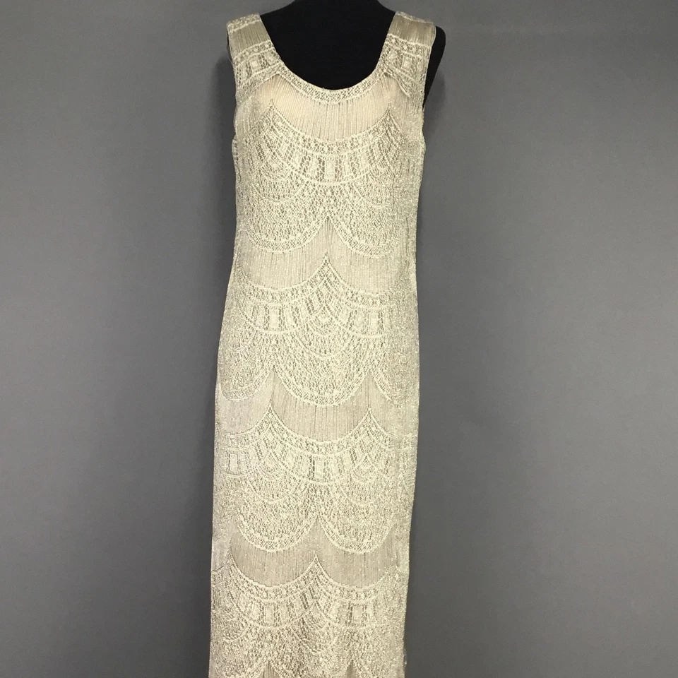 Vestido Damianou Mujer Mediano Cuentas Flecos Maxi Sin Mangas Vestido de Noche EE. UU. Foto 4 de 4