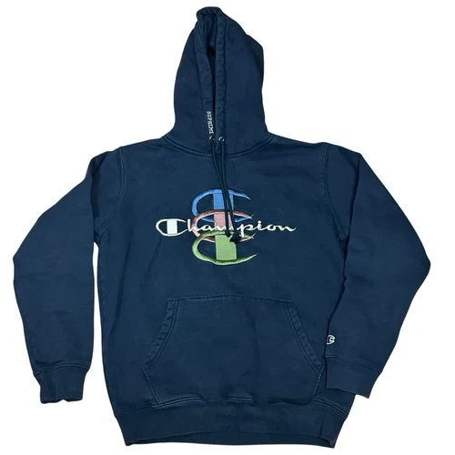 Sweat à capuche homme Supreme X Champion FW17 bleu empilé multicolore "C" S