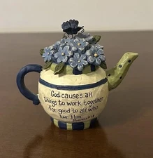 2011 Blossom Bucket SUZI Watering Can With Blue Flowers Bible Verse Romans 8:28