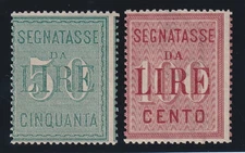 1884 REGNO FRANCOBOLLI SEGNATASSE 50 E 100 LIRE MNH CERTIFICATO DIENA