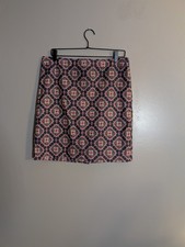 J Crew No. 2 Pencil Skirt Blue with Pink Medallion Design Cotton Blend Size 10