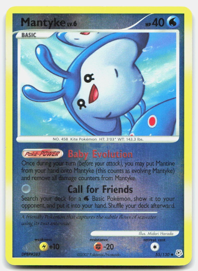 Diamond & Pearl Mantyke 55/130 MP Pokemon Reverse Holo Uncommon Tcg Card