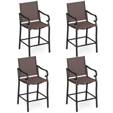 Outdoor Counter Height Bar Stools Set of 4 with Back Armrest and Footrest