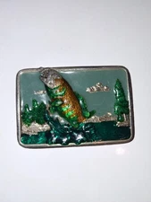 Vintage 1984 Enamel Big Bass Belt Buckle by Bergamot Brass Works