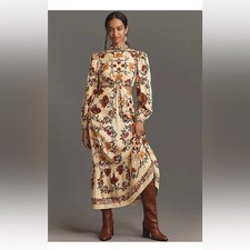 Farm Rio x Anthropologie Long-Sleeve Yellow Cutout Maxi Dress Small NWT