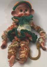 Vintage Crying Monkey Doll Handmade Crochet Clothes Hat Tail Creepy Toy Circus