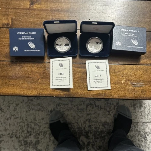 (2 sets) - 2013 US MINT AMERICAN EAGLE  -  ONE OUNCE SILVER PROOF COIN WITH COA