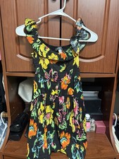 Urban Outfitters Black Floral Ruffle Fit & Flare Dress XS Scoop Neck Sleeveless