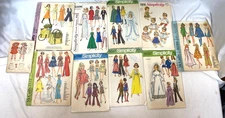 Lot of McCall's & Simplicity Doll CLothes Patterns from 1950, 60s, 70s