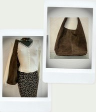 Wildleder Beuteltasche SCHULTERTASCHE  ITALY SHOPPER Braun Tasche NEU Echt Leder