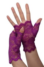 Women's 80s Lace Opera Tea Party Gloves Bridal Wedding One Size Purple