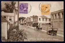 ANTIGUA 1925 KGV COMBO PPC TO BELGIUM