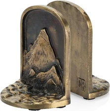Mountain Brass Bookends Set, 2 Non-Skid Anti-Slip Heavy Duty Decorative Bookends