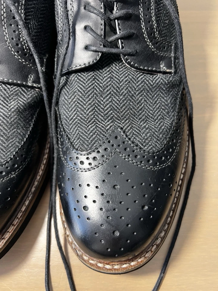 Zapatos GH Bass & Co para Hombres 13 D Punta de Ala Oxfords Vestido Cuero Negro Con Cordones Foto 3 de 4