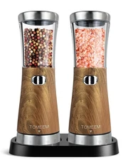 Electric Salt and Pepper Grinder Set with Storage Base, Stainless Steel Recha...