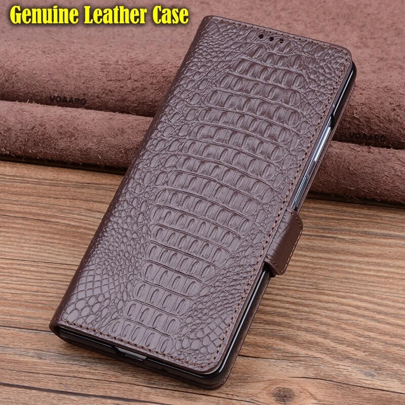 Genuine Leather Flip Case for Xiaomi Mix Fold 2 Crocodile Grids Texture Cover - Image 2 of 4