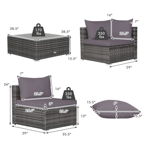Patiojoy 7PCS Patio Rattan Furniture Set Sectional Sofa Cushioned Garden Grey - Picture 2 of 10