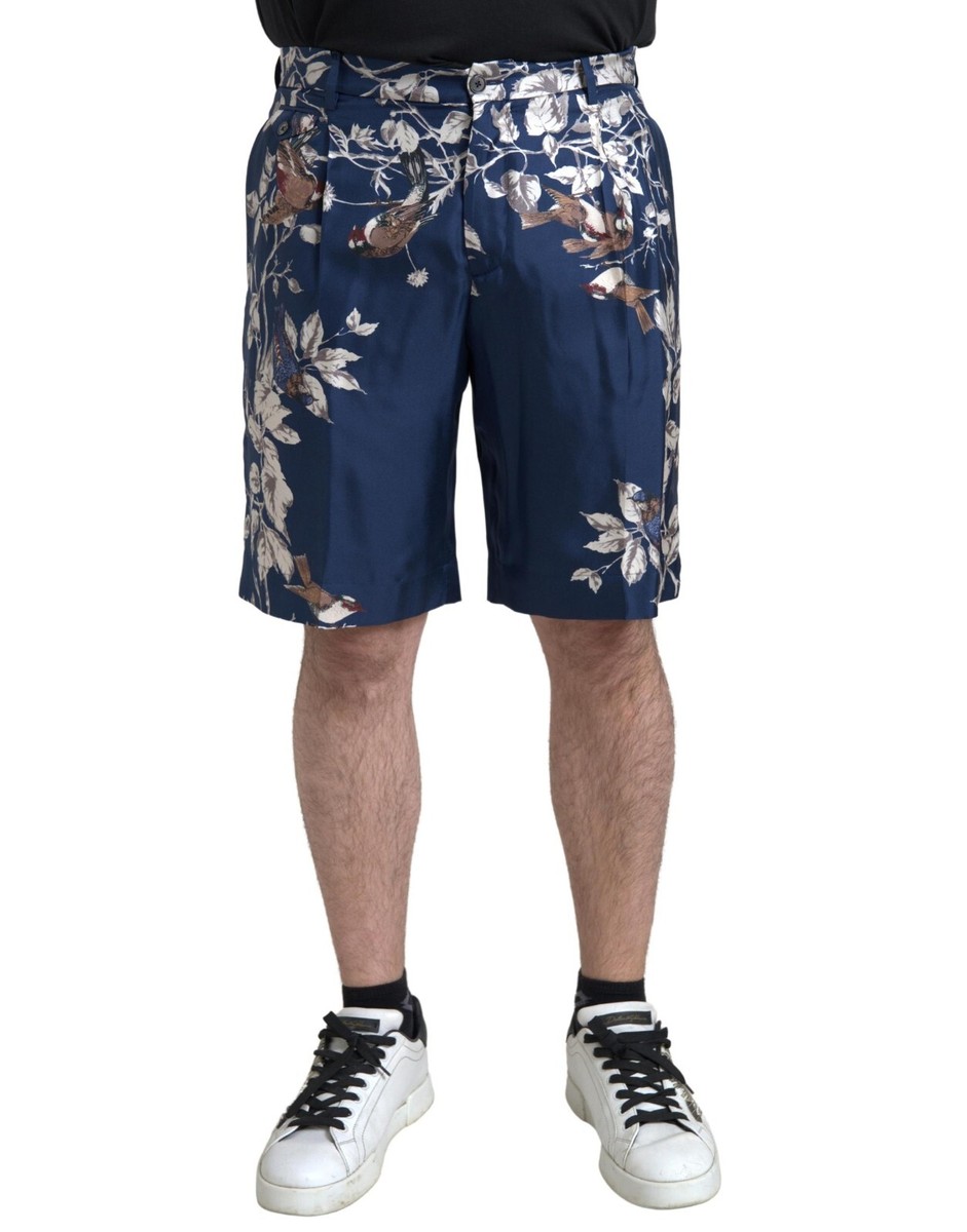 DOLCE & GABBANA Shorts Blue Floral Print Silk Men Bermuda