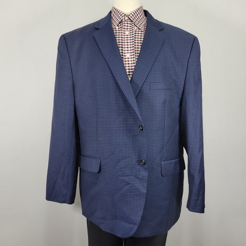 JOS A BANK Executive Men's Sport Coat Blazer Two Button Navy Checked Wool 52R