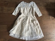 TAHARI ARTHUR S LEVINE WOMEN'S DRESS FLOWERS 3/4 SLEEVE CREAM SIZE 6 EUC