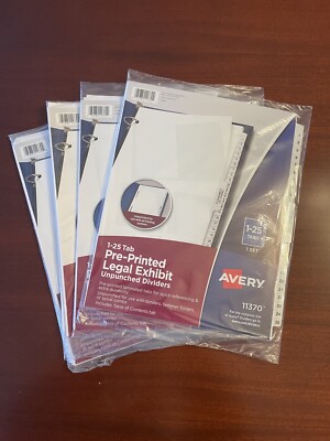 4 Packs of Avery 1 25 tabs pre-printed. Unpunched. With Table Contents Tab.