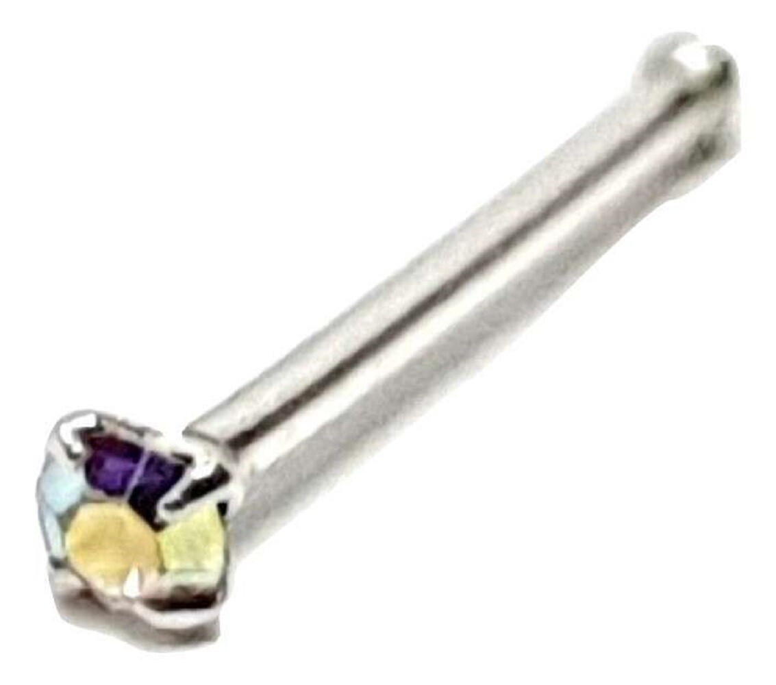 Nose Stud Tiny 1.5mm Ab Cz Round Claw Set 22g (0.6mm) Ball End Sterling Silver