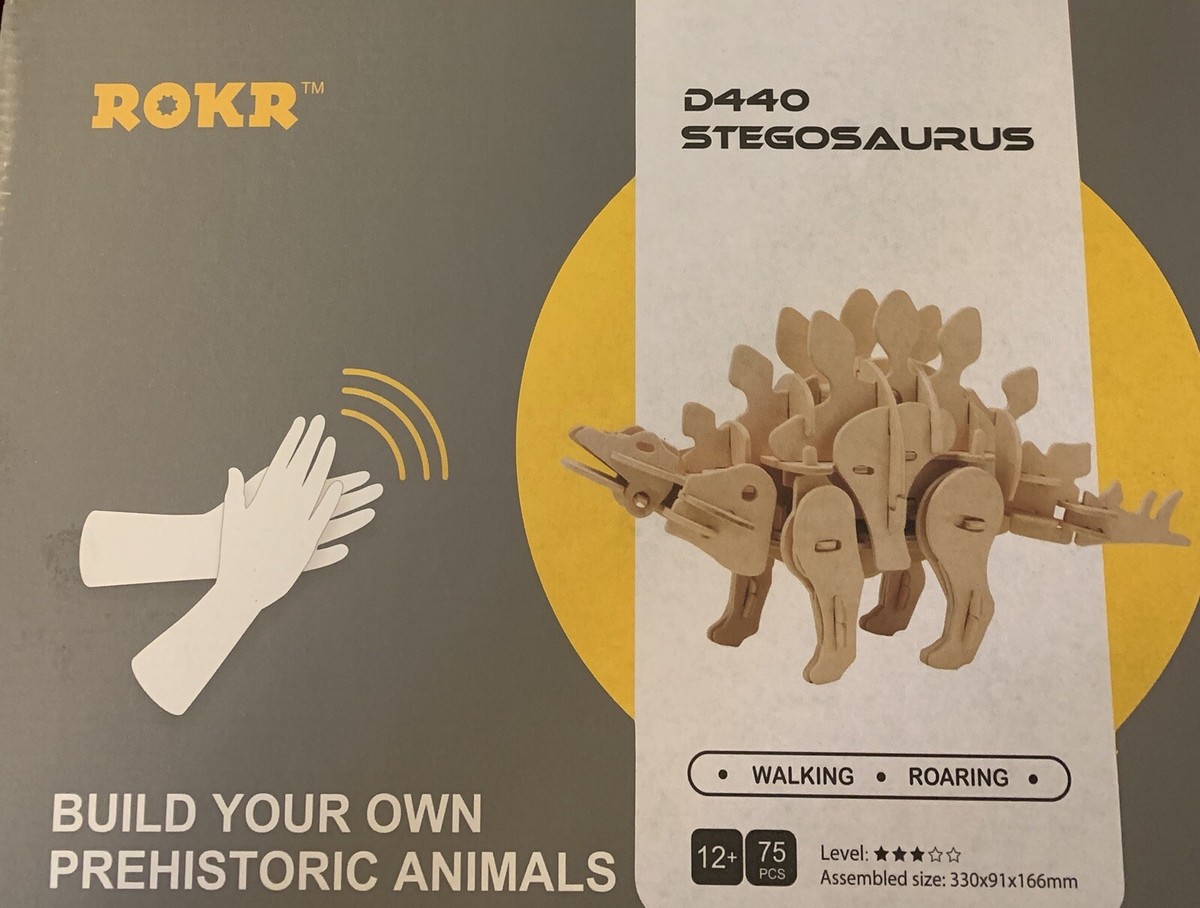 Stegosaurus Walking 3D Wooden Puzzle - Motorized Dinosaur Model Kit