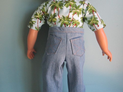 Four-Pocket Light Blue Denim Jeans with Gold Thread Topstitching fits My Twinn - Picture 3 of 3