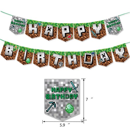 Minecraft Birthday Party Decoration Foil Balloons Paper Tableware Plates Napkins - Picture 4 of 24